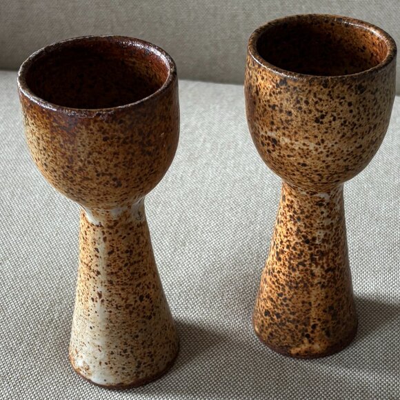 Handmade Set of 2 Pottery Wine Goblets A - Picture 2 of 4